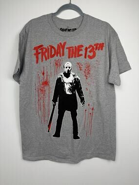 Friday the 13th Jason Voorhees T Shirt Large Gray Horror Movie Graphic Tee